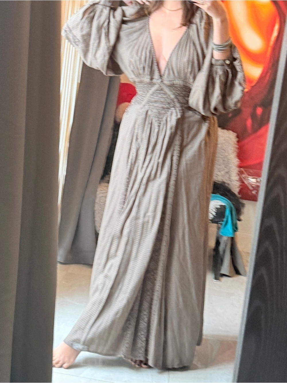 Free People SouthWest Lace Women’s Olive Boho Maxi Dress with Lace Insets - Picture 8 of 8